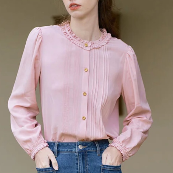 Samara Cotton Lace Collar Pink Shirt - Picture 1 of 2